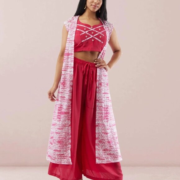 White and Pink Chiffon Three-Piece Suit | Muvvas Boutique - Picture 3 of 5